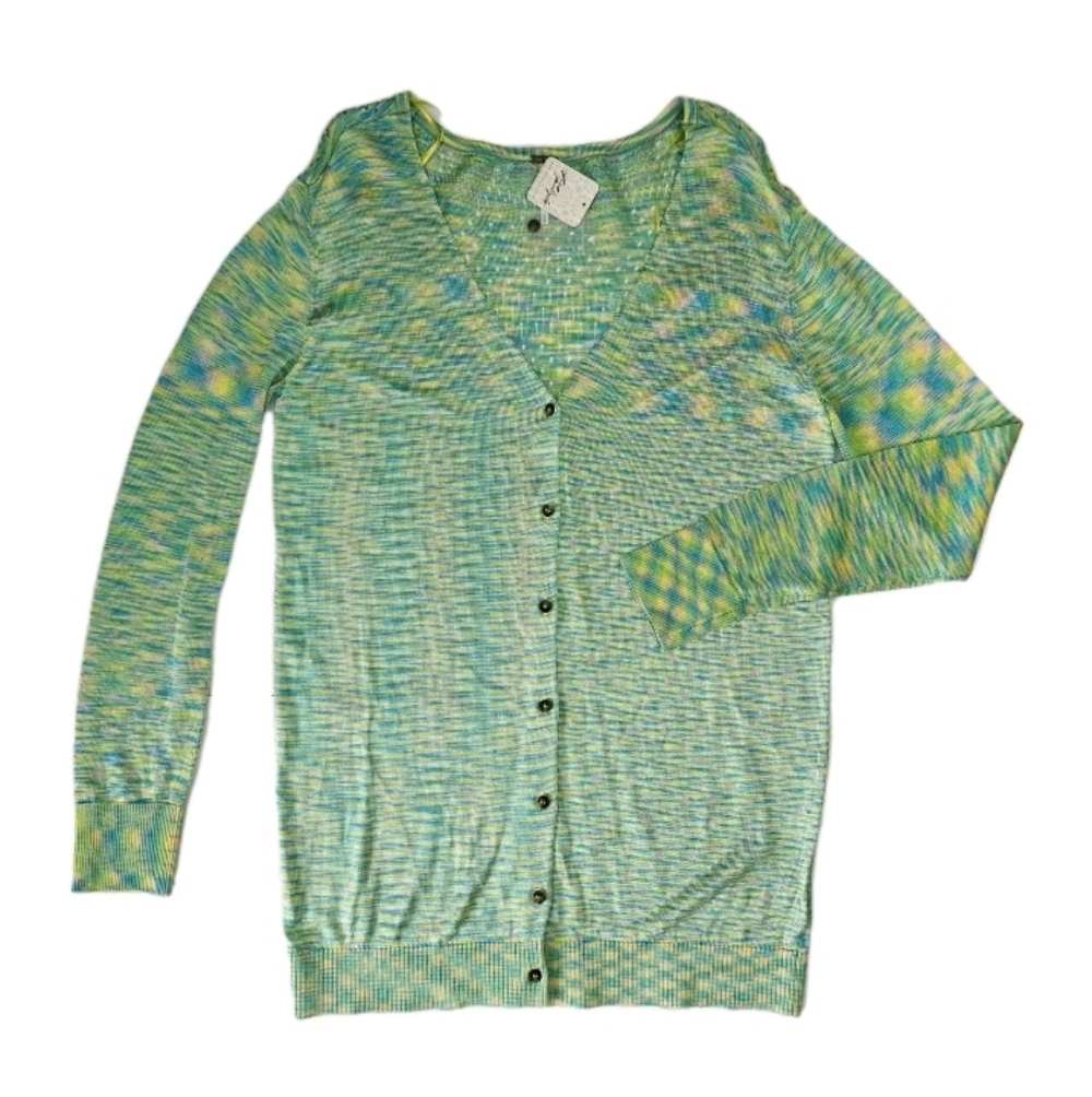 New Free People Womens Oversized Cardigan Size S Green Multicolor Button Front